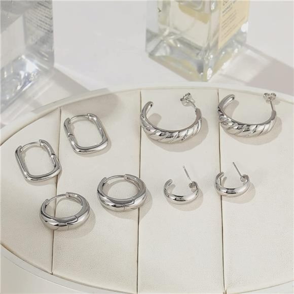 Gold Hoop Earrings Set for Women, 14K Gold Plated Lightweight Hypoallergenic - Picture 5 of 6